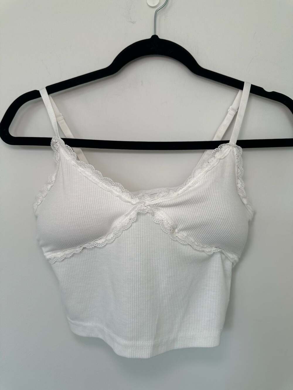 Shein Ribbed Lace Trim Crop Cami Size S White